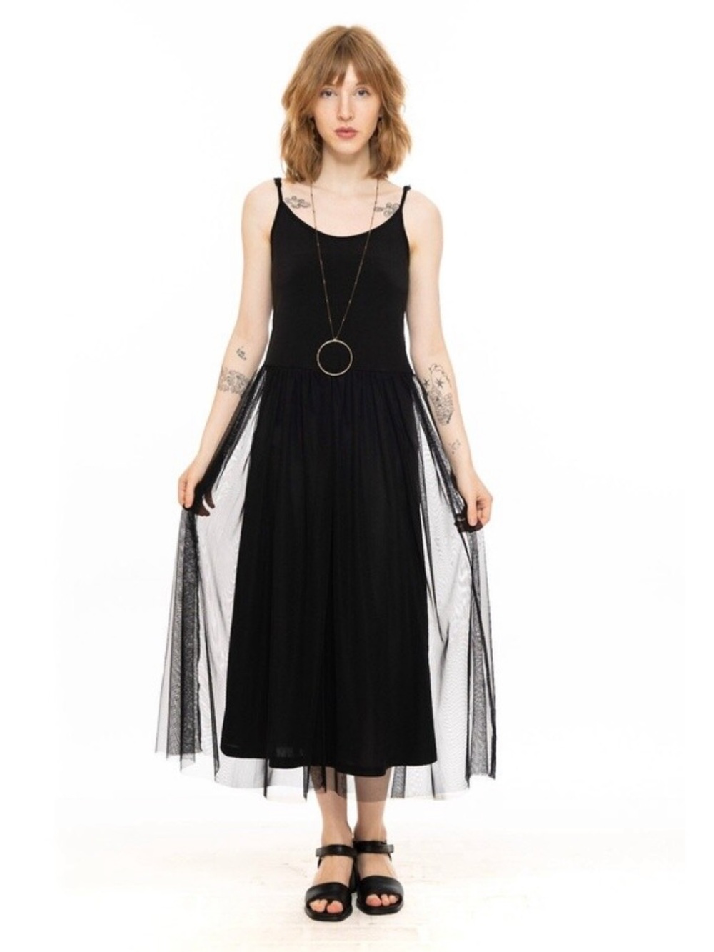 Kozan Size M Sandy Black Tulle Skirt Midi Dress